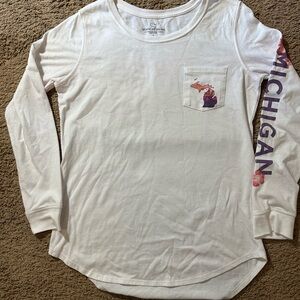 State Of Mine Women’s Long Sleeve Shirt Size Small White Michigan Logo Graphic T